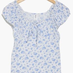 Abound Cap Sleeve Ruched Top Women's XL Dainty Blue Floral